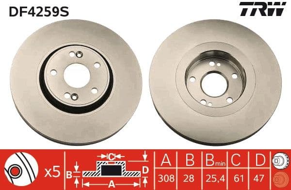 Brake Disc TRW SINGLE DF4259S - image 3