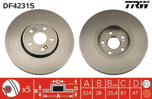 Brake Disc TRW SINGLE DF4231S - image 3