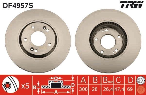 Brake Disc TRW SINGLE DF4957S - image 3