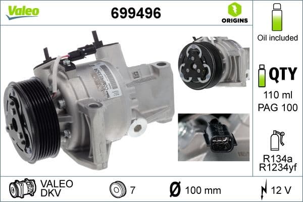 Compressor, air conditioning VALEO ORIGINS NEW OE TECHNOLOGY 699496