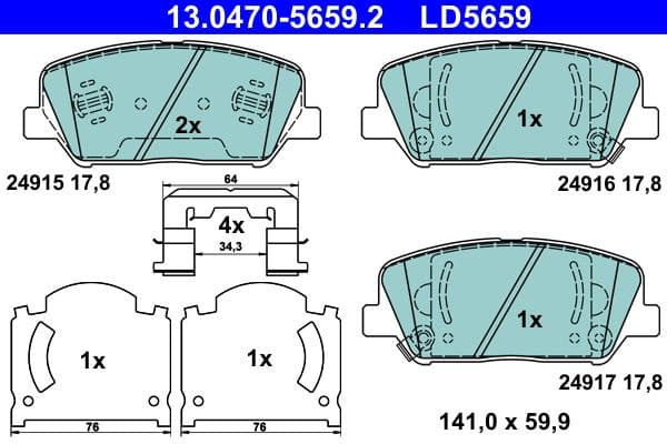 Brake Pad Set, disc brake ATE Ceramic 13.0470-5659.2