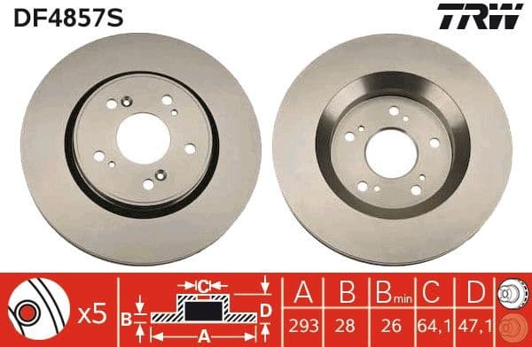 Brake Disc TRW SINGLE DF4857S - image 2