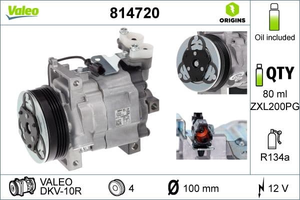 Compressor, air conditioning VALEO ORIGINS NEW OE TECHNOLOGY 814720