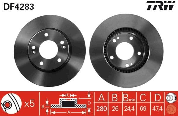 Brake discs kit front (2pcs), Top Quality DF4283