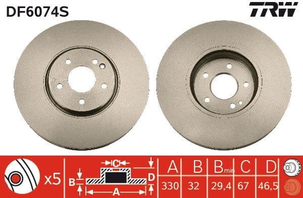 Brake Disc TRW SINGLE DF6074S - image 3