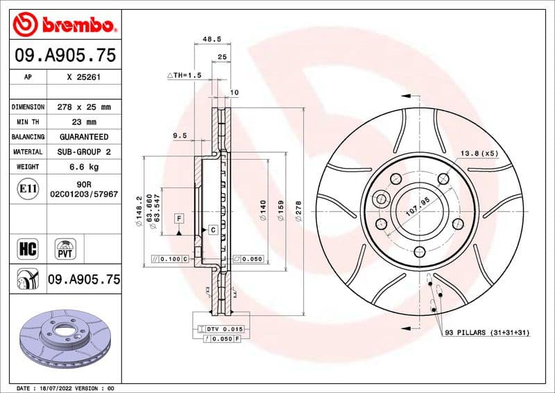 Brake Disc XTRA LINE - Max 09.A905.75