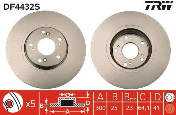 Brake Disc TRW SINGLE DF4432S - image 2