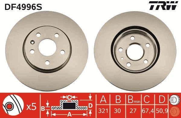 Brake Disc TRW SINGLE DF4996S - image 3