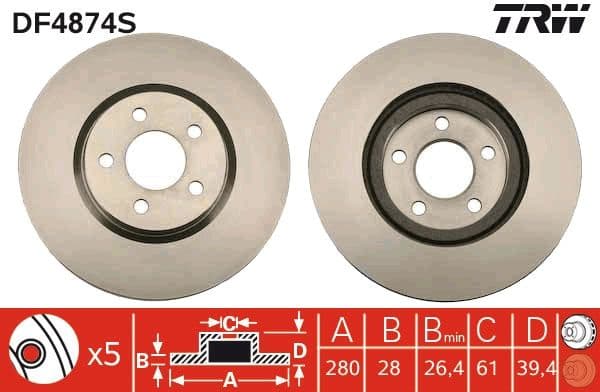 Brake Disc TRW SINGLE DF4874S - image 3