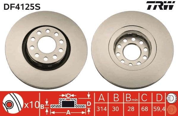 Brake Disc TRW SINGLE DF4125S - image 3