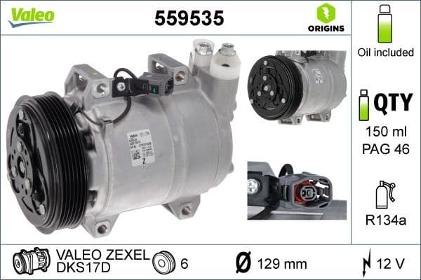 Compressor, air conditioning VALEO ORIGINS NEW OE TECHNOLOGY 559535