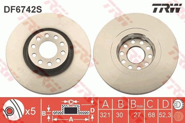Brake Disc TRW SINGLE DF6742S - image 3
