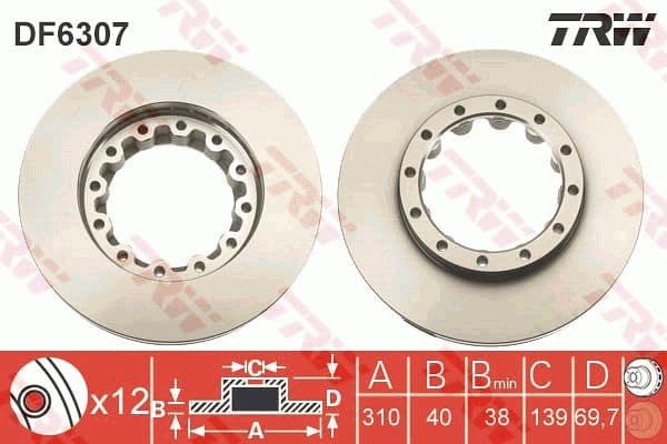 Brake Disc TRW SINGLE DF6307S - image 3