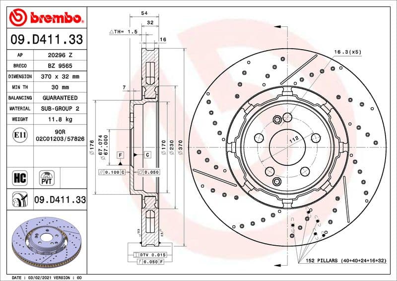 Brake Disc PRIME LINE - Dual Cast 09.D411.33