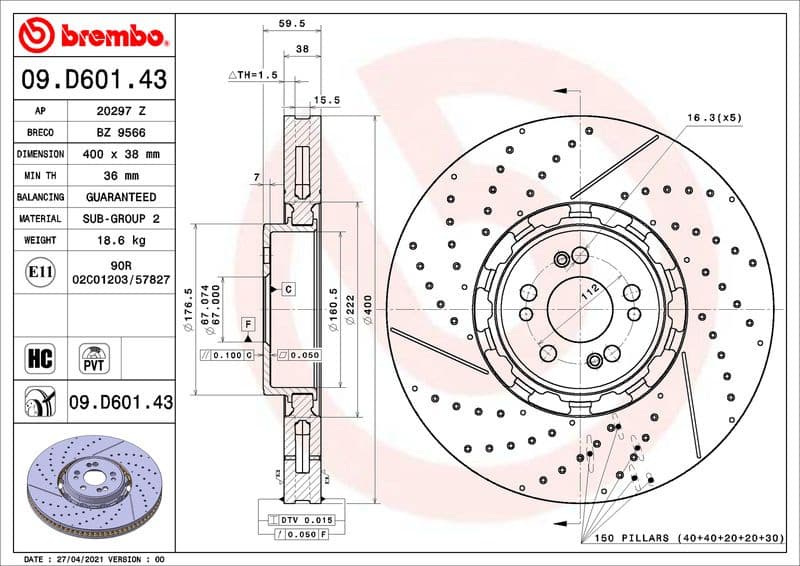 Brake Disc PRIME LINE - Dual Cast 09.D601.43 - image 3
