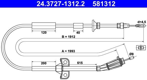 Cable Pull, parking brake 24.3727-1312.2