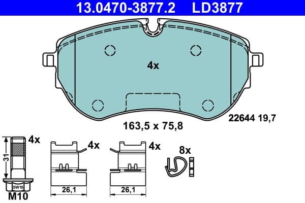 Brake Pad Set, disc brake ATE Ceramic 13.0470-3877.2