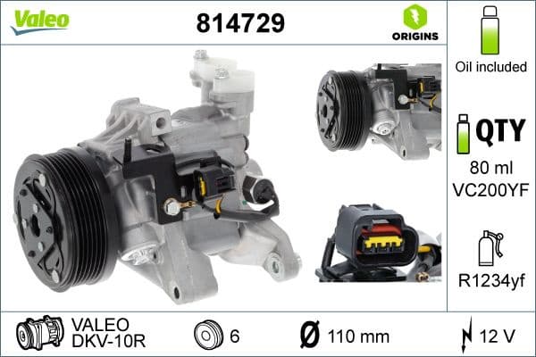 Compressor, air conditioning VALEO ORIGINS NEW OE TECHNOLOGY 814729