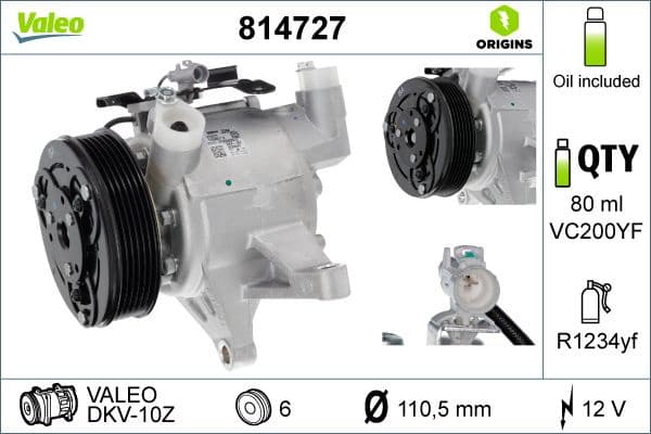 Compressor, air conditioning VALEO ORIGINS NEW OE TECHNOLOGY 814727