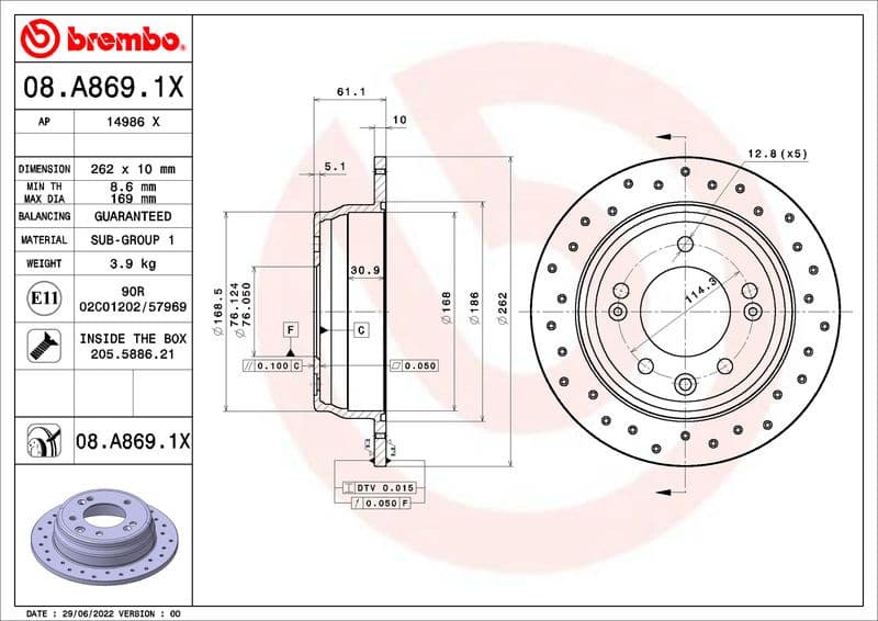 Brake Disc XTRA LINE - Xtra 08.A869.1X