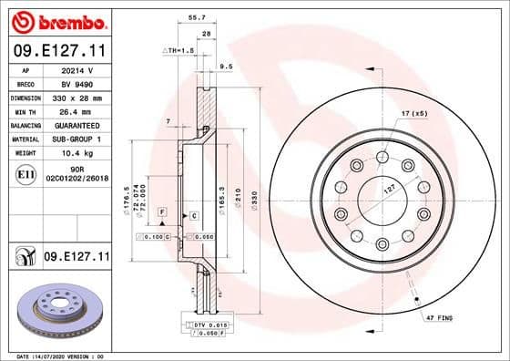 Brake Disc PRIME LINE - UV Coated 09.E127.11