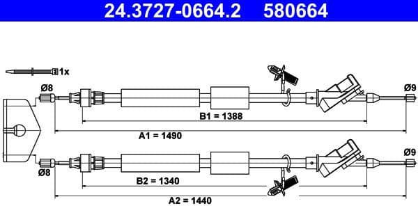 Cable Pull, parking brake 24.3727-0664.2