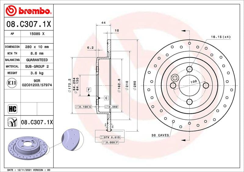 Brake Disc XTRA LINE - Xtra 08.C307.1X