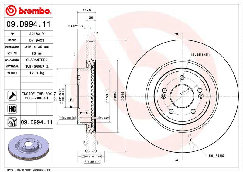 Brake Disc PRIME LINE - UV Coated 09.D994.11