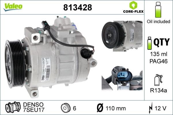Compressor, air conditioning VALEO CORE-FLEX 813428