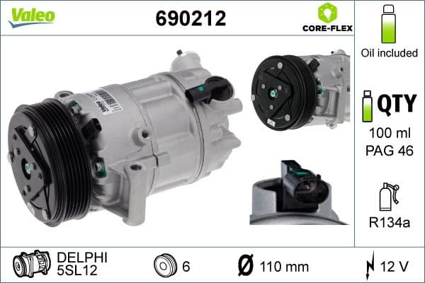Compressor, air conditioning VALEO CORE-FLEX 690212