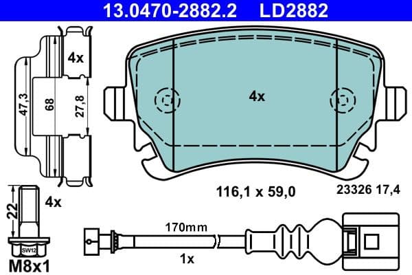 Brake Pad Set, disc brake ATE Ceramic 13.0470-2882.2
