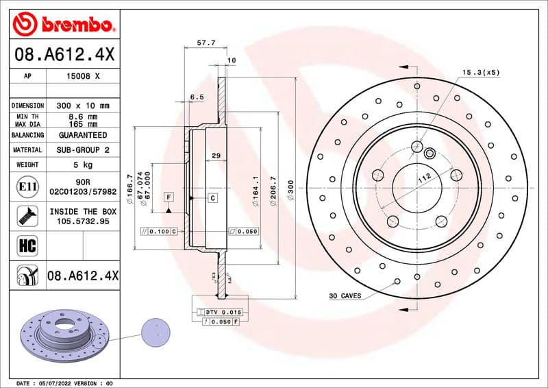 Brake Disc XTRA LINE - Xtra 08.A612.4X