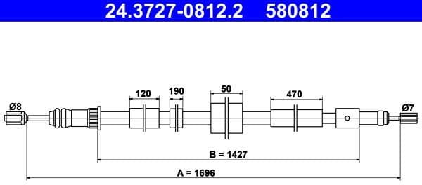 Cable Pull, parking brake 24.3727-0812.2