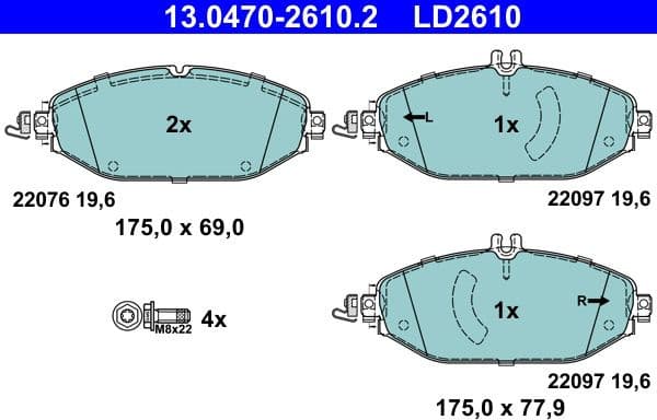 Brake Pad Set, disc brake ATE Ceramic 13.0470-2610.2