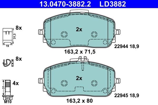 Brake Pad Set, disc brake ATE Ceramic 13.0470-3882.2