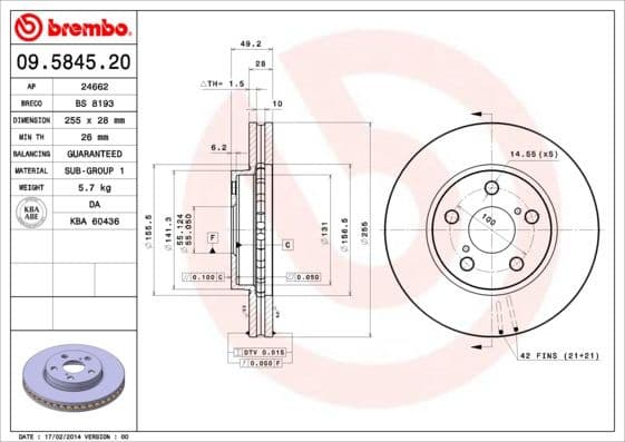 Brake Disc PRIME LINE 09.5845.20