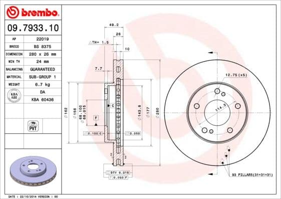 Brake Disc PRIME LINE - UV Coated 09.7933.11