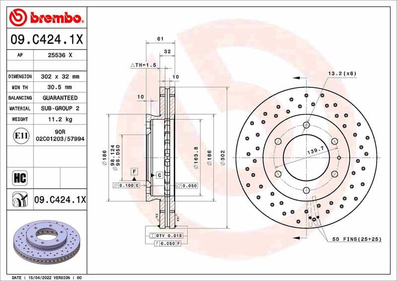 Brake Disc XTRA LINE - Xtra 09.C424.1X
