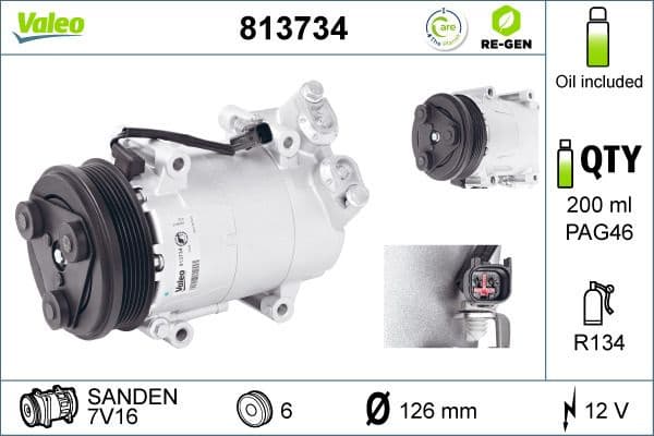 Compressor, air conditioning VALEO RE-GEN REMANUFACTURED 813734