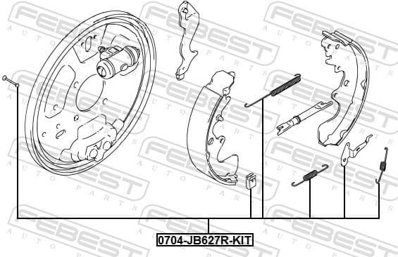 Accessory Kit, parking brake shoes 0704-JB627R-KIT - image 2