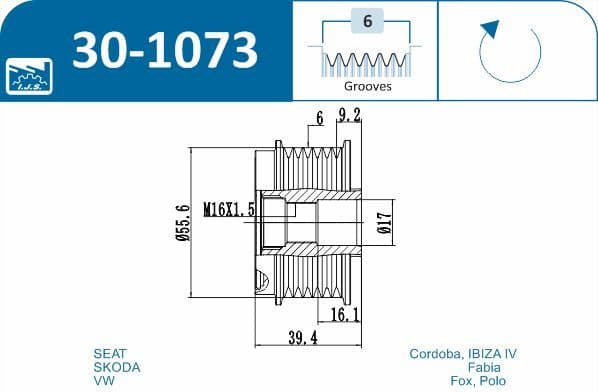 Alternator Freewheel Clutch 30-1073 - image 2