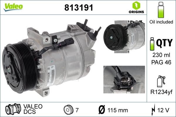 Compressor, air conditioning VALEO ORIGINS NEW OE TECHNOLOGY 813191
