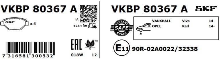 Brake Pad Set, disc brake VKBP80367A