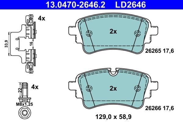 Brake Pad Set, disc brake ATE Ceramic 13.0470-2646.2