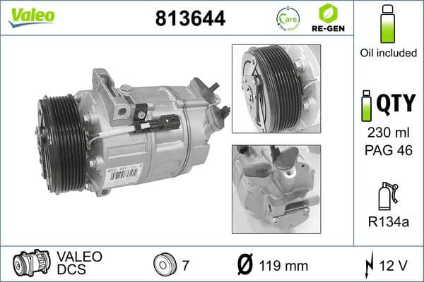 Compressor, air conditioning VALEO RE-GEN REMANUFACTURED 813644