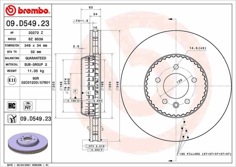 Brake Disc PRIME LINE - Lightweight 09.D549.23