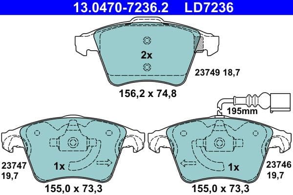 Brake Pad Set, disc brake ATE Ceramic 13.0470-7236.2