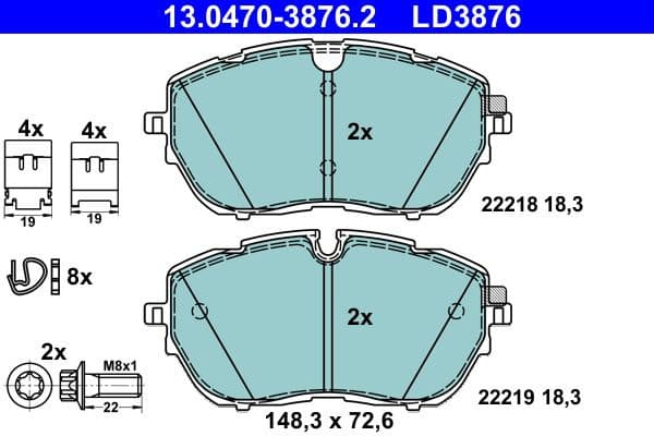 Brake Pad Set, disc brake ATE Ceramic 13.0470-3876.2