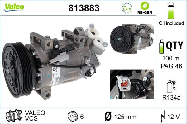 Compressor, air conditioning VALEO RE-GEN REMANUFACTURED 813883