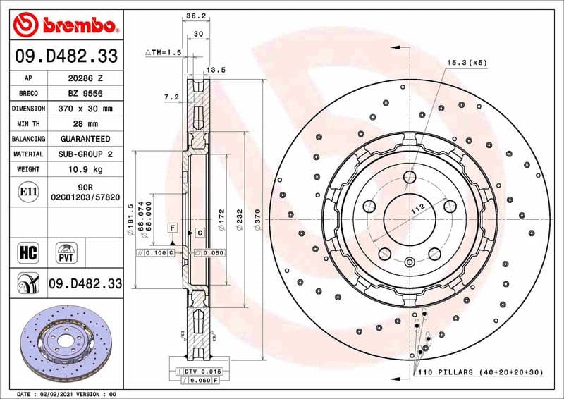 Brake Disc PRIME LINE - Dual Cast 09.D482.33